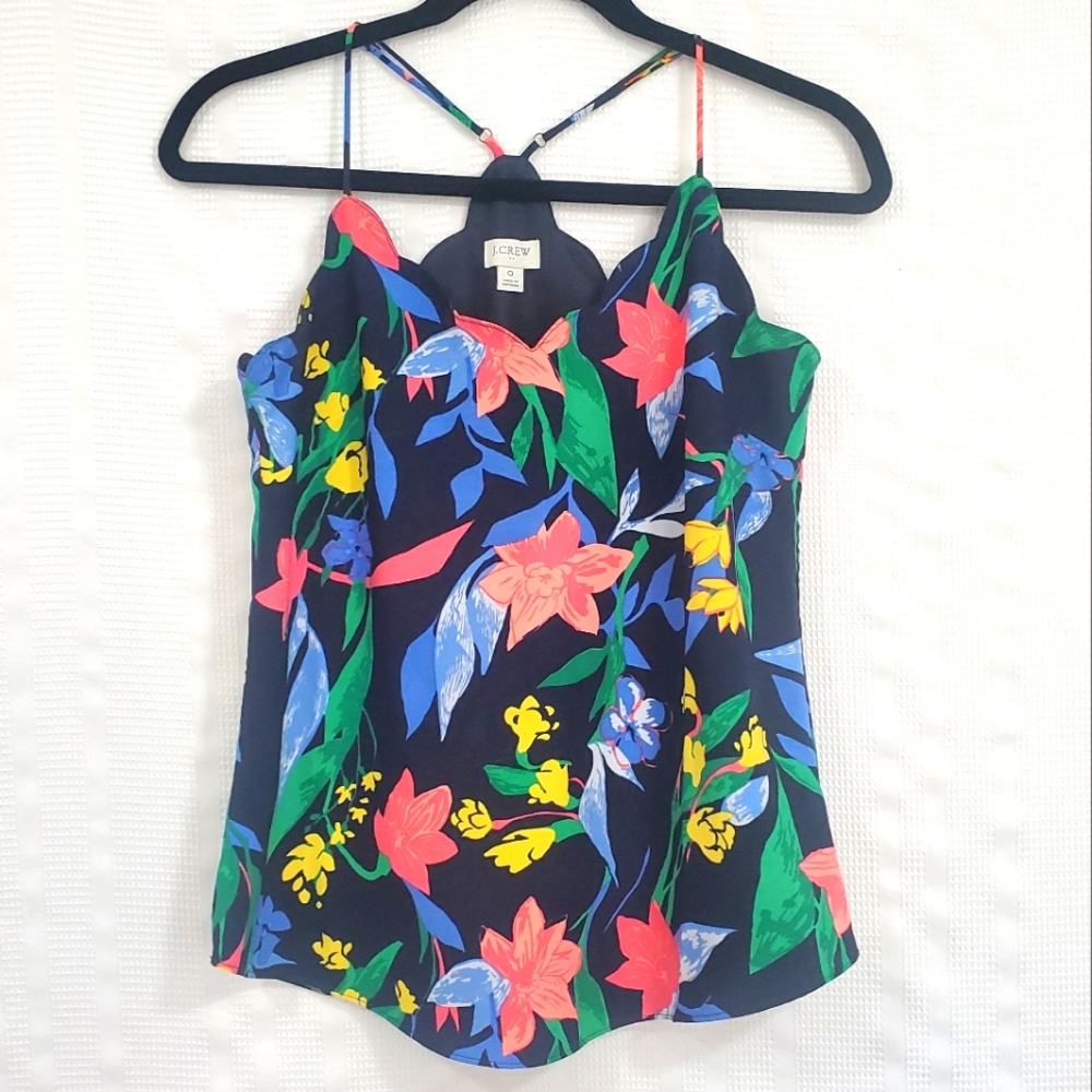 J CREW Camisol/Blouse Adjustable Spaghetti Straps Navy Floral Size 0